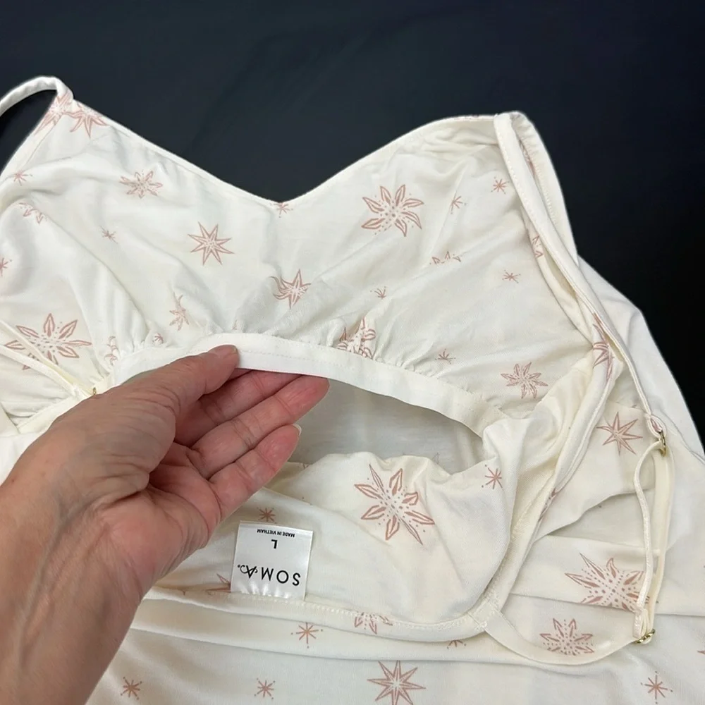 Soma‎ Cool Nights V Neck PJ Sleep Cami Size L Sparkle Stars Floral Ivory …